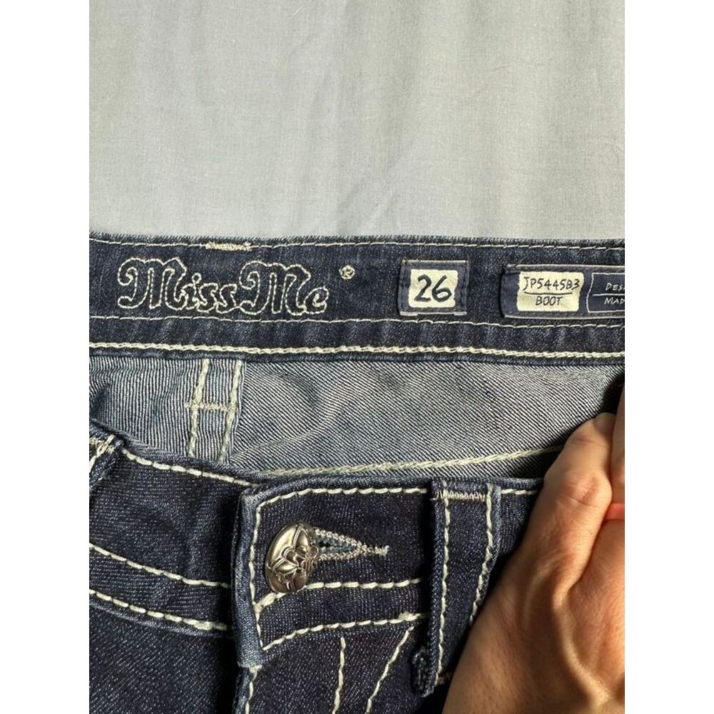 Miss Me JP5445B3 Boot Jeans Low Rise Cross Gem Pockets Dark Wash Size 26 - Picture 6 of 8